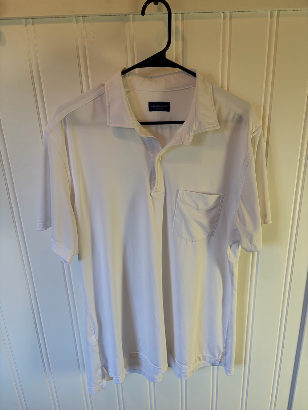 Proper Cloth White Polo Shirt Men's Size Large L Custom No Size Tag(23" Pit/Pit)